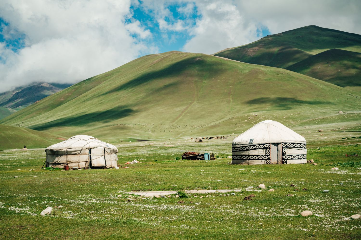 Traditional yurts in Kazakhstan steppe